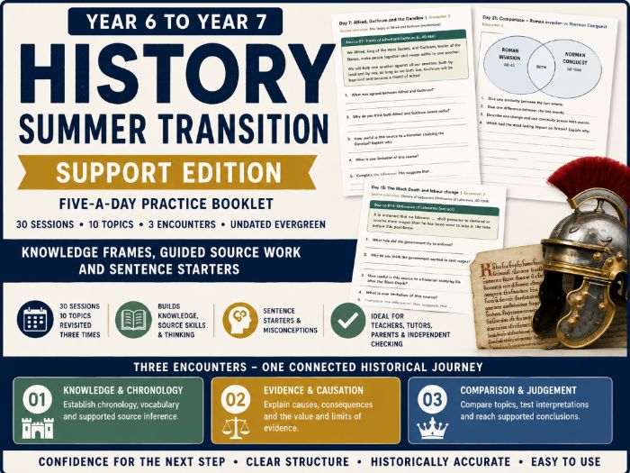 Year 6-7 Summer Transition History Booklet – Support | 30 Sessions and Answer