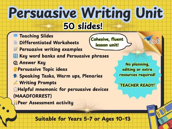 Persuasive Writing Made Easy, Power Pack: Teacher-Ready Slides & Worksheets (KS2/Years 5–7)