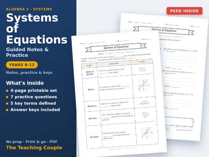 Systems of Equations Guided Notes & Practice + Answer Keys