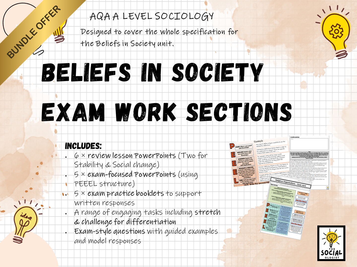 AQA A level Sociology - Beliefs in Society - Complete Unit - Exam work sections - Bundle