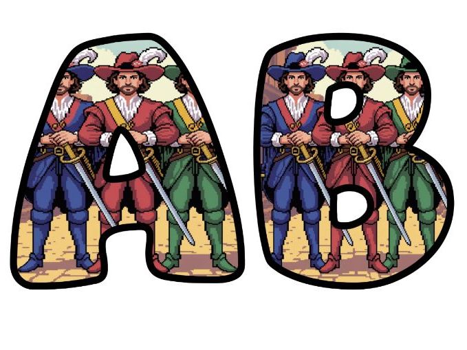 Three Musketeers Retro 8-Bit Pixel Alphabet Letters | Classroom Display, A-Z 0-9