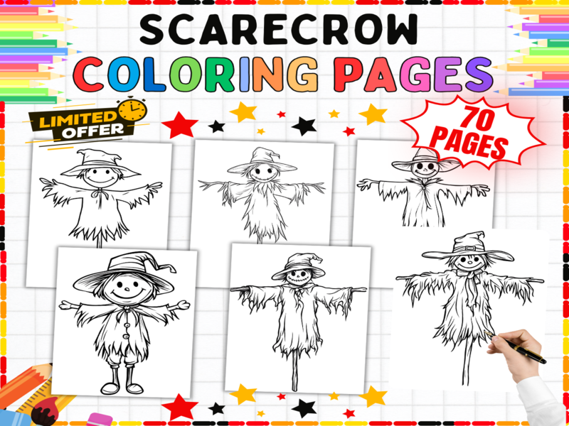 Scarecrow Colouring Pages | 10 Autumn Harvest Worksheets for Farm & Seasonal Art Activities