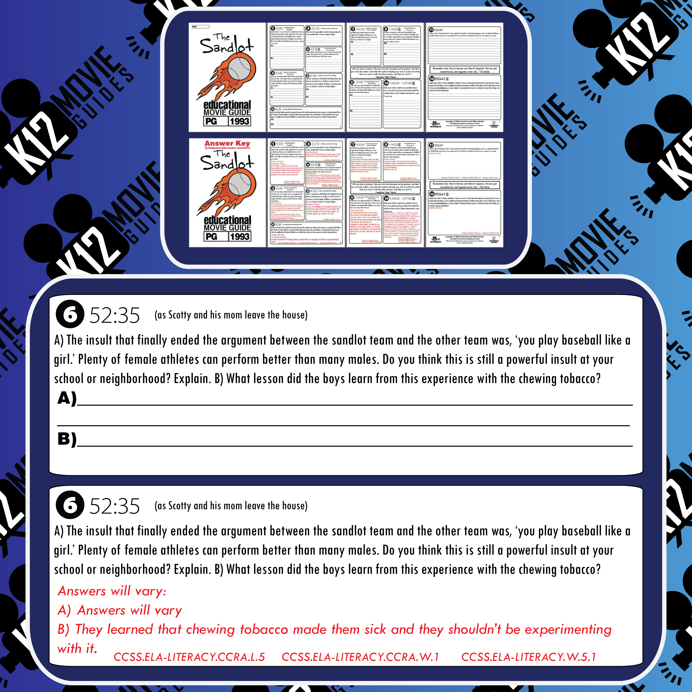 The Sandlot Movie Guide Questions Worksheet PG 1993 Teaching 