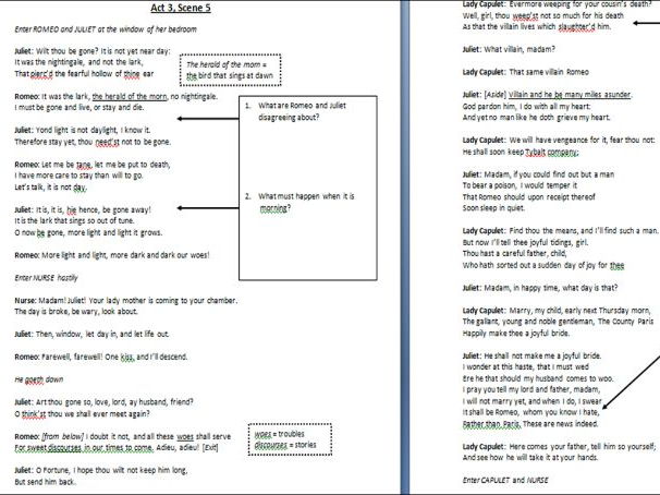 Romeo And Juliet Act 3 Scene 5 Analysis Activity Teaching Resources