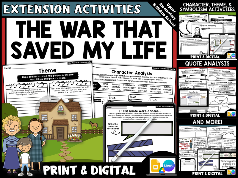 The War That Saved My Life Theme, Symbolism, & Quote Extension Activities