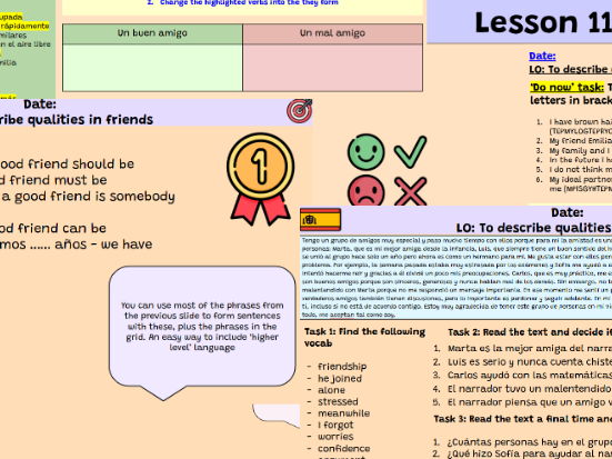 AQA GCSE Spanish Unit 1 Lesson 11 - Los amigos