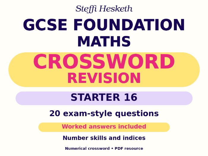 GCSE Foundation Maths Crossword Revision Starter 16