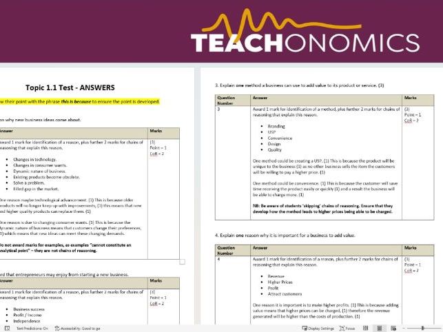 End of Topic Test - Topic 1.1 - Edexcel GCSE Business