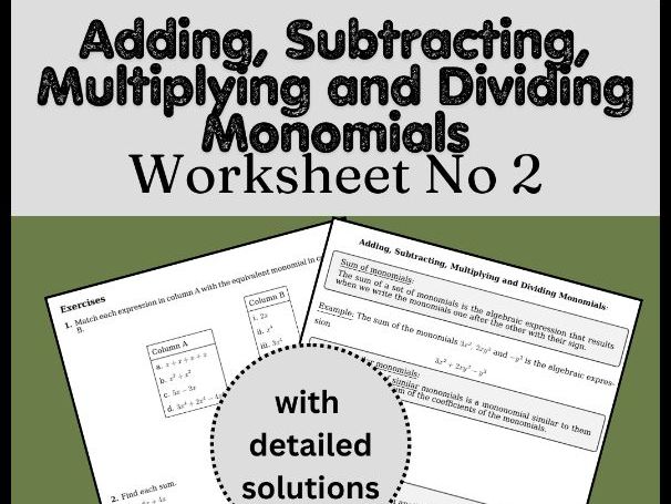 Adding, Subtracting, Multiplying and Dividing Monomials Worksheet No 2