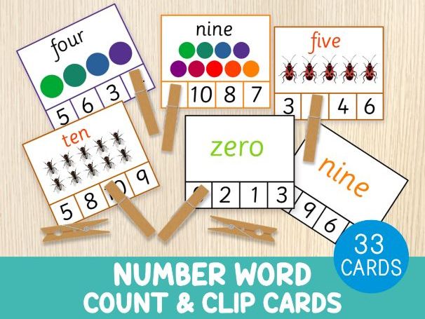 Number Word Count & Clip Cards 0–10