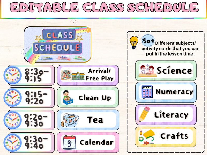 Editable Classroom Schedule Template | Daily Routine | Pastel | Preschool