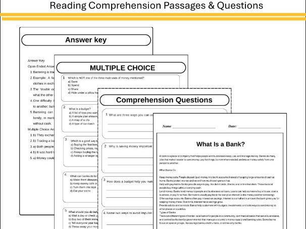What Is a Bank Reading Comprehension Passages & Questions Worksheets