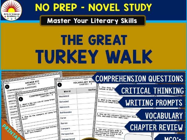 THE GREAT TURKEY WALK Novel Study Comprehension, Critical Thinking, Vocab, MCQs, True or False, Writ