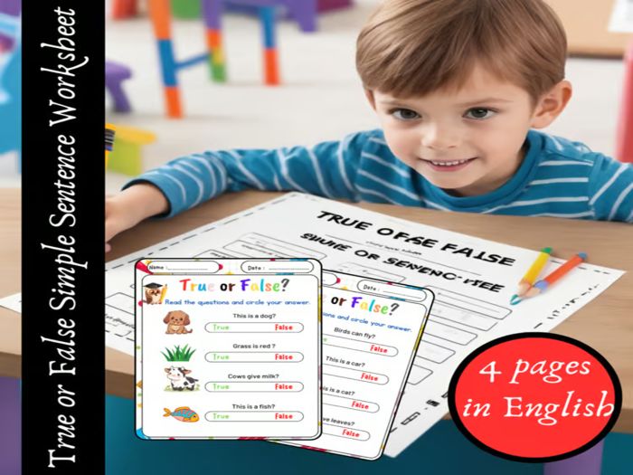 True or False Simple Sentence Worksheet for Kids