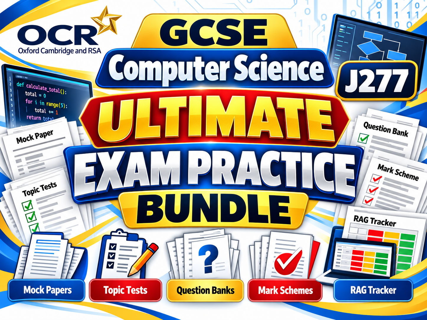 OCR GCSE Computer Science J277 ULTIMATE EXAM PRACTICE BUNDLE | Mock Papers, Topic Tests, Question Banks, Mark Schemes & RAG Tracker Copy title