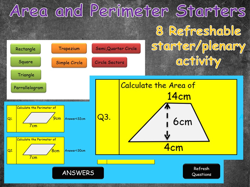 Perimeter and area refreshable starter/plenary activity