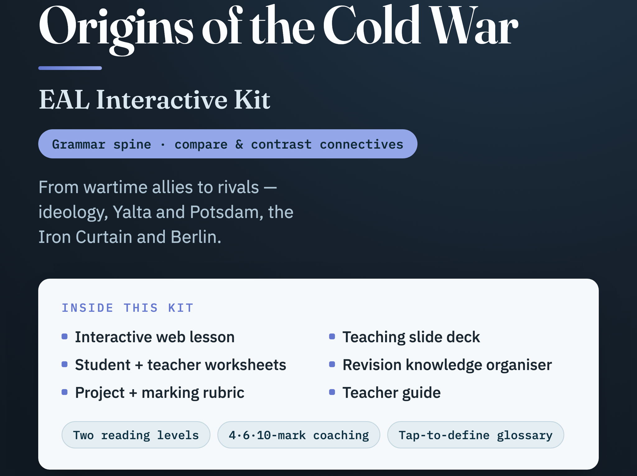 IGCSE History 0470: Origins of the Cold War EAL Unit
