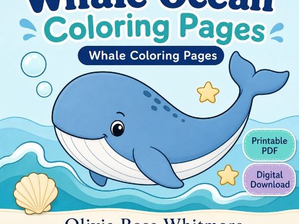 Whale Ocean Coloring Pages | Whale Coloring Pages | Printable PDF | Digital Download