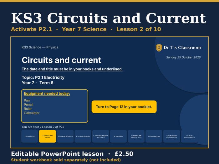 KS3 Activate P2.1 Electricity: Circuits and Current