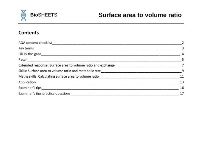 [FREE] AQA A-Level Biology: 3.1 SA:Vol – BioSHEETS Complete Study & Practice Pack