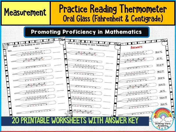 Reading an Oral Glass Thermometer (Fahrenheit & Centigrade) Worksheets | Temperature & Health Scienc