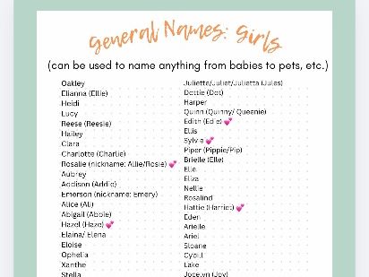 General Girl Names List for Story Writing
