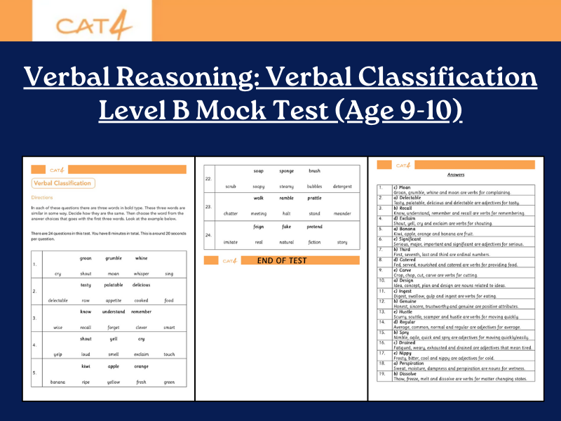 CAT4 Level B Verbal Classification Mock Test | 24 Questions with Answers & Explanations