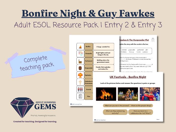Bonfire Night Guy Fawkes ESOL Resource Pack | Entry 2 & 3 | Adult ESOL Teaching Materials