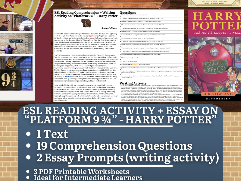 ESL Reading Comprehension + Writing Activity Worksheets - Platform 9 ¾ - Harry Potter