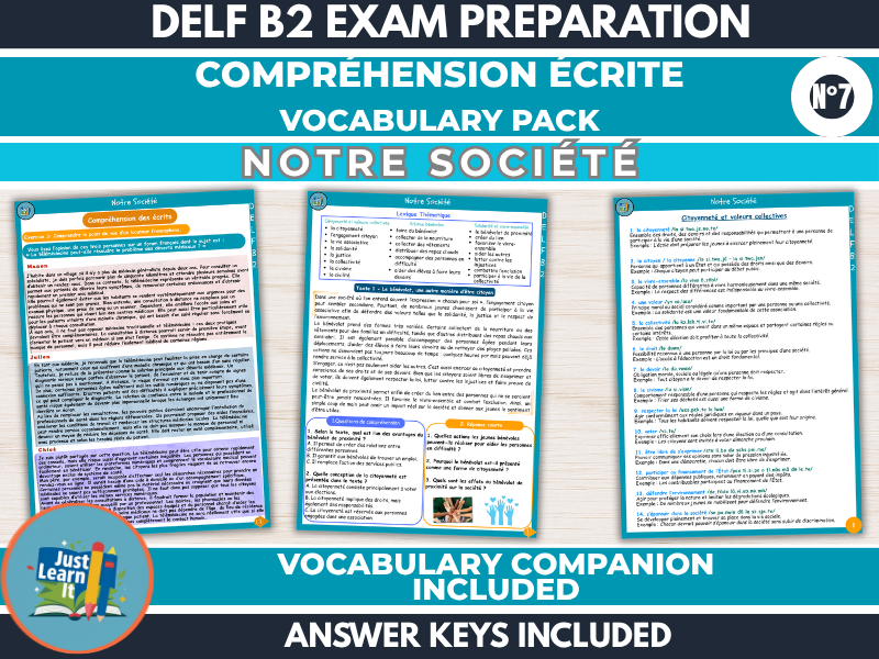 DELF B2 Reading & Vocabulary: Notre Société - French