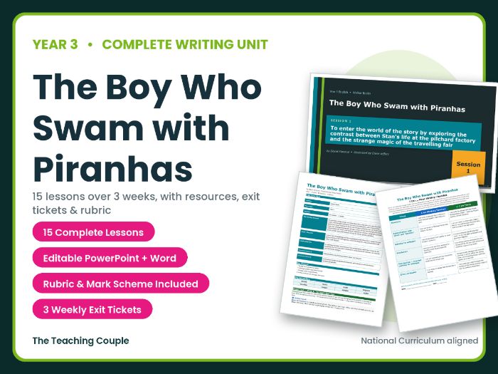 The Boy Who Swam with Piranhas | Year 3 English Unit | 15 Complete Lessons + Resources