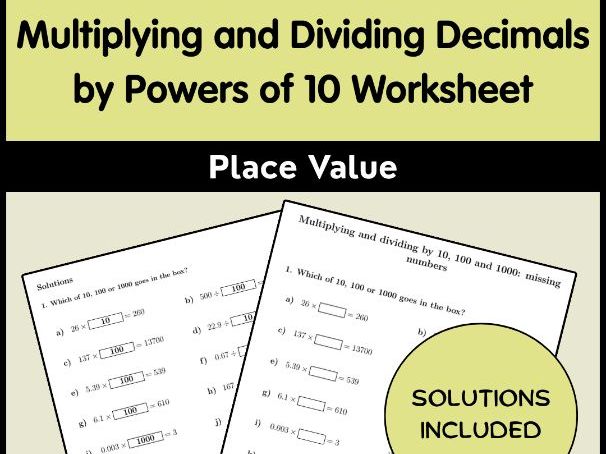 Multiplying and Dividing Decimals by Powers of 10 Worksheet | Place Value