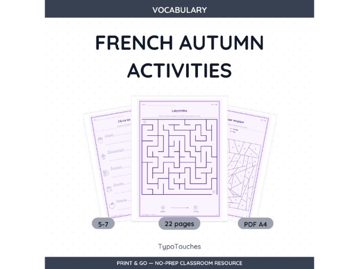 French Autumn Activities | 22 No-Prep Sheets
