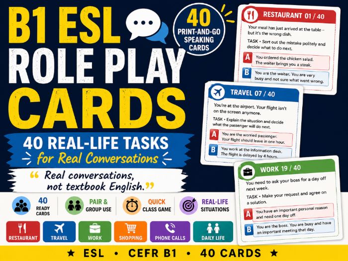 B1 ESL Role Play Cards | 40 Tasks | No Prep