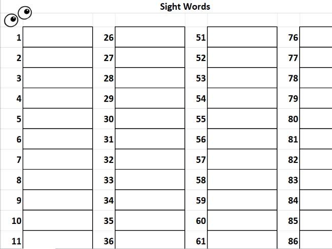 Sight words spelling sheet