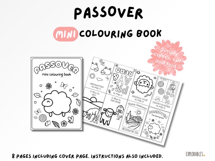 Passover Mini Colouring Book  Pesach Celebration Activity For Hebrew Feast Day Matzah Spring