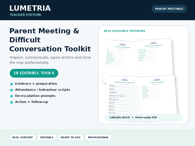 Parent Meeting & Difficult Conversation Toolkit | 18 Editable Teacher Scripts, Plans & Follow-Up