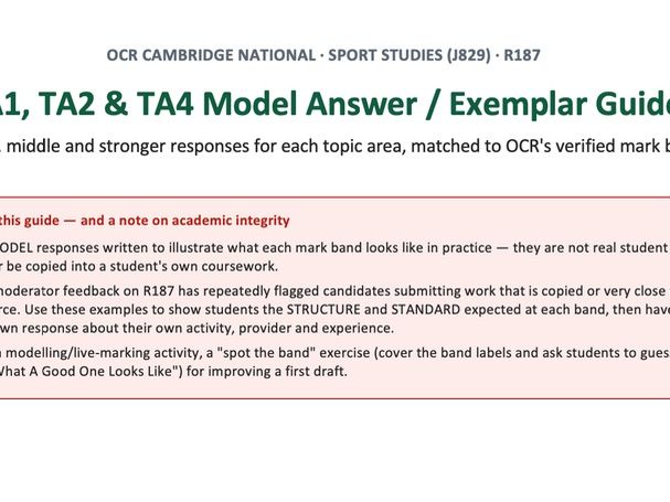 R187 TA1, TA2 & TA4 Model Answer / Exemplar Guide | OCR Cambridge National Sport Studies