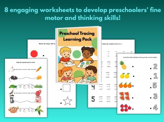 Preschool Tracing & Learning Activity Pack | 8 Printable Worksheet