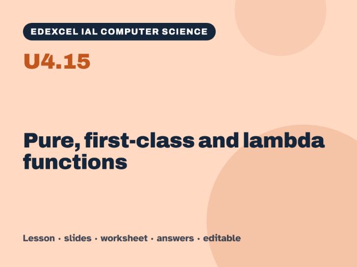 Edexcel IAL Computer Science – U4.15 Pure, first-class and lambda functions – Lesson & Worksheet