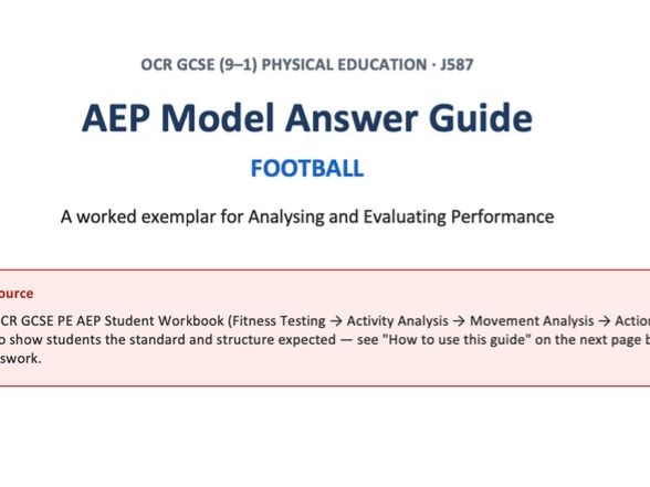 OCR GCSE PE (J587) - AEP Model Answer Guide: [Football] | Worked Example for AEP Coursework