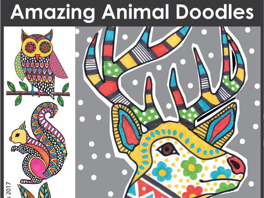 Winter coloring pages - animal doodles, art and writing KS1, KS2