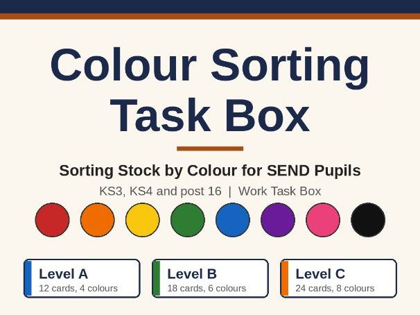 Colour Sorting Task Box: Early Work Skills for SEND (KS2, KS3, KS4)