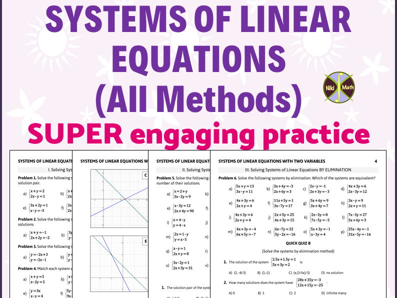 Systems of Linear Equations (All Methods)-SUPER engaging practice (73 problems)