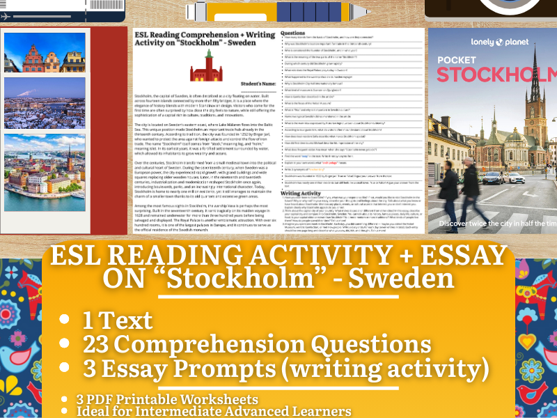 ESL Reading Comprehension + Writing Activity Worksheets - Stockholm - Sweden