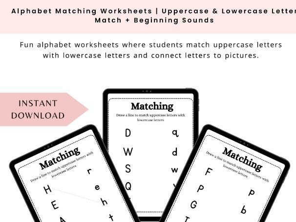 Alphabet Matching Worksheets | Uppercase & Lowercase Letter Match + Beginning Sounds