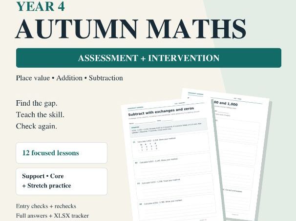 Year 4 Autumn Maths Assessment Intervention Place Value Addition Subtraction