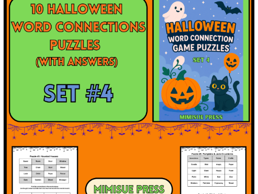 10 Halloween Word Connections Puzzles SET 4 (Holiday/Party Game)