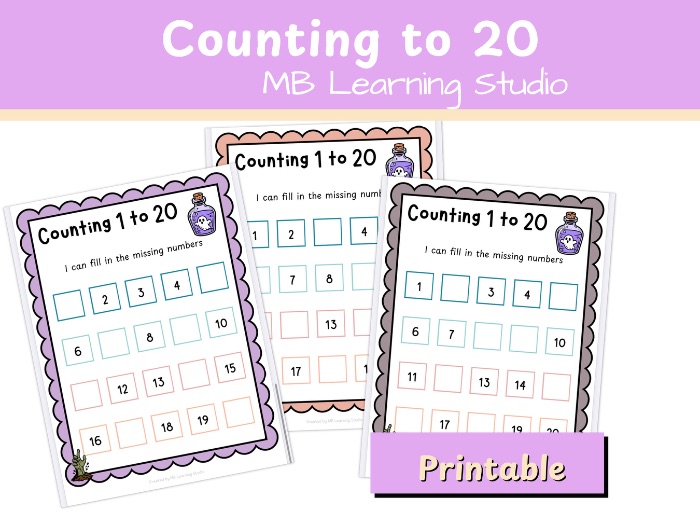 Halloween Count to 20 Missing Number Worksheet | EYFS, KS1, Pre-K–1st Grade