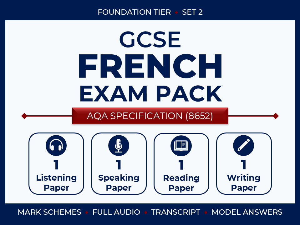 AQA GCSE French (2026) – Foundation Exam Pack (Set 2)